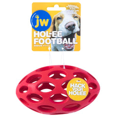JW Hol-ee Football, balle puzzle en caoutchouc naturel prête à être remplie de friandises.