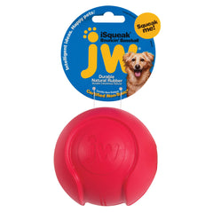 Le jouet iSqueak Bouncin Baseball de JW, balle résistante idéale pour le lancer et la mastication.