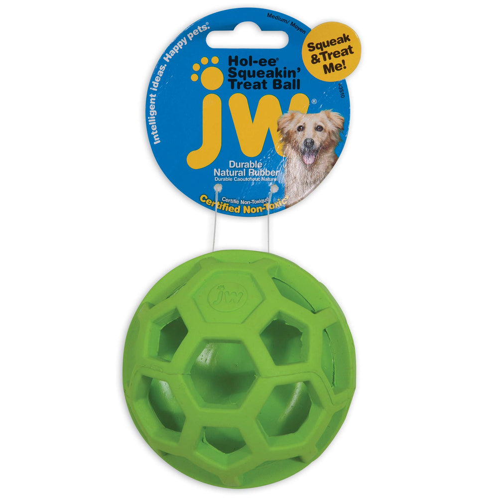 JW Treat N Squeak jouet rouge, durable avec compartiment friandise