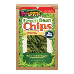 K9 Granola Factory chips haricots verts dans un sachet, snack léger et satisfaisant.