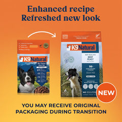 K9 Natural morceaux boeuf lyophilises gros plan, texture appétissante