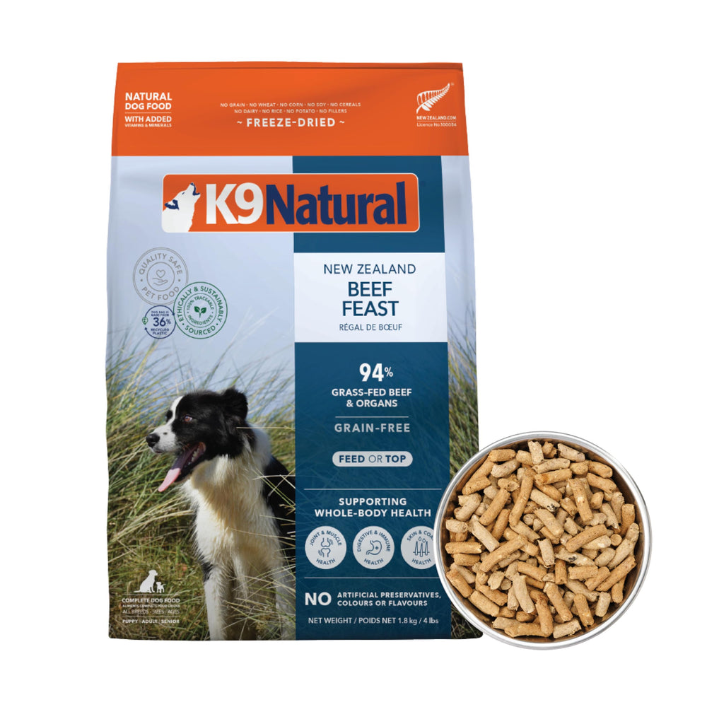 K9 Natural boeuf lyophilisé dans le sachet, repas pratique et rapide