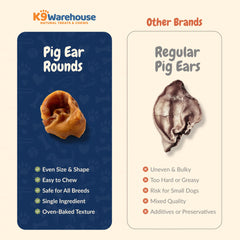 K9warehouse oreilles de porc rondes – friandise fabriquée aux États-Unis sans additifs