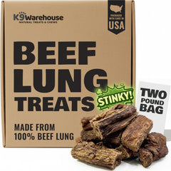 Friandises K9warehouse : tranches de poumon de boeuf déshydratées, parfaites pour l'entraînement.