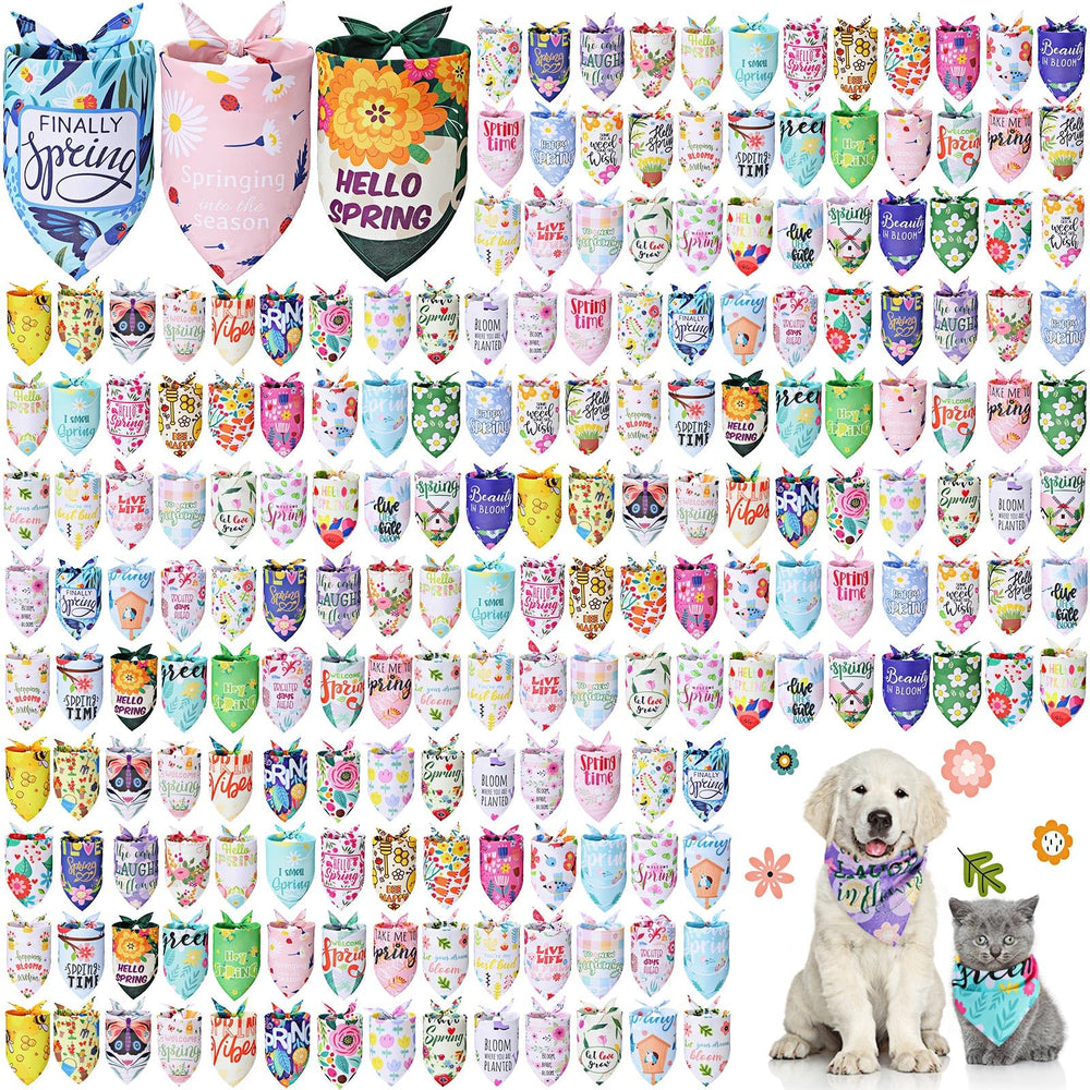Bandana Kacctyen pour chien avec fleurs printanières, idéal pour sorties et photos.