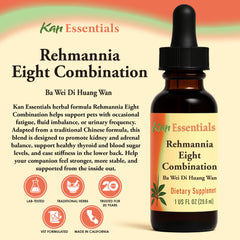 Kan Herb Rehmannia Eight gouttes avec pipette doseuse, dosage facile pour chiens et chats.