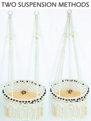 KARCEEY Macramé Chat Hammock – stabilité à 4 cordes pour éviter les balancements.