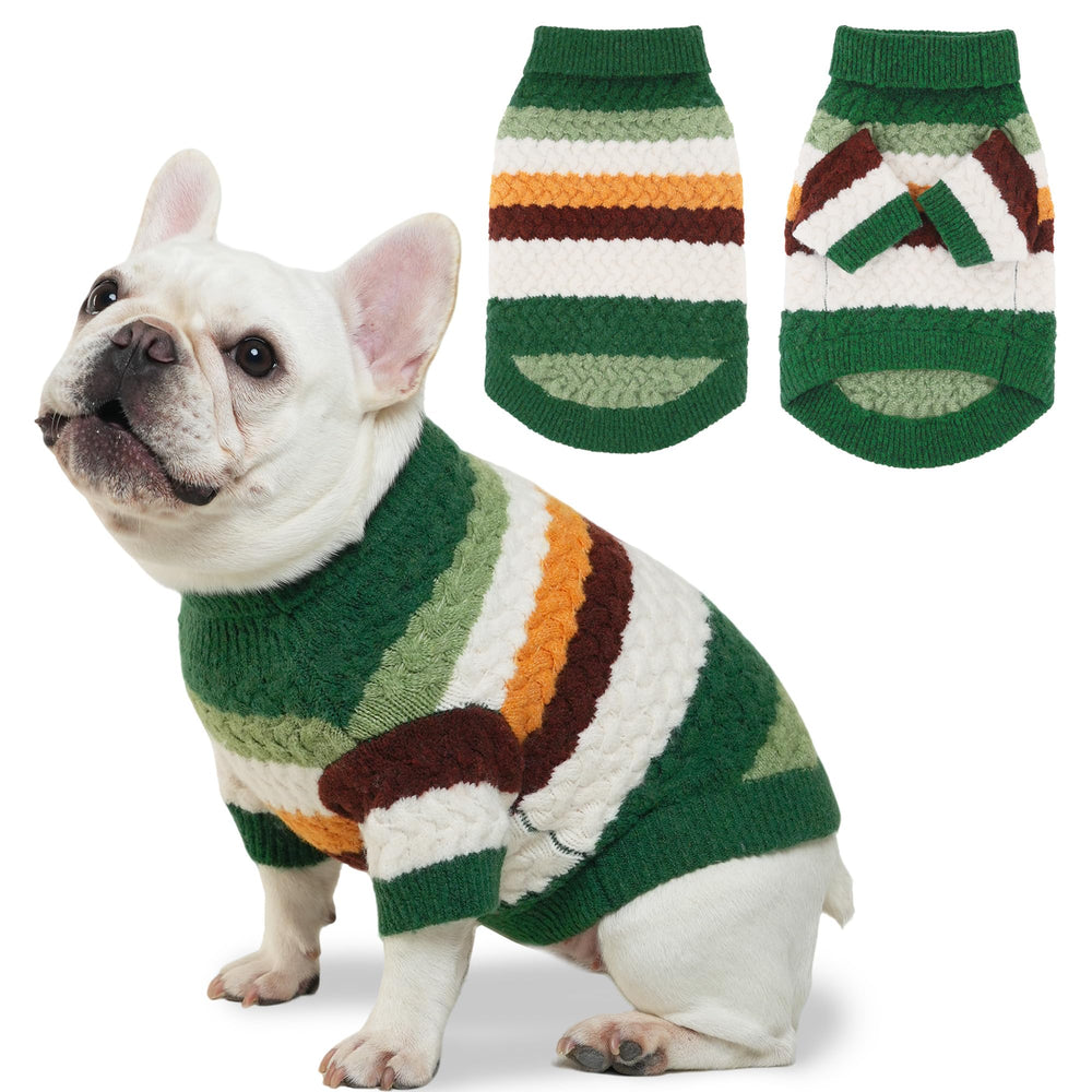 Pull KAROKU pour chien, vue d'ensemble en vert, chaleur hivernale.
