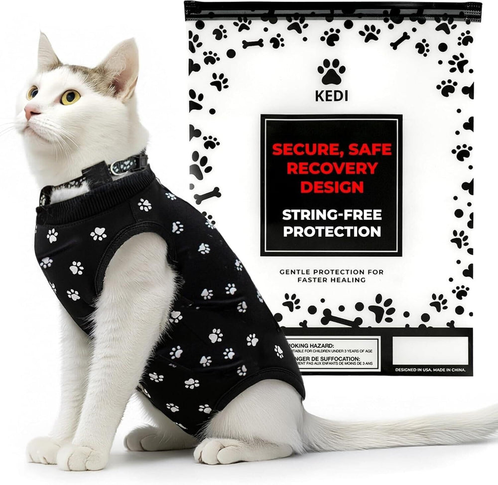 Kedi Cats Solutions: aperçu avant de la combi-recup noir taille M pour chat, ajustement confortable.