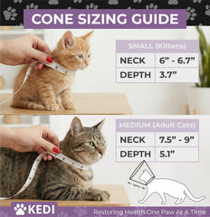 Guide des tailles du cône Kedi Cats Solutions pour chat.