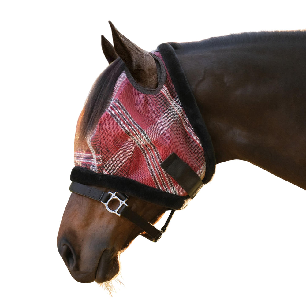 Masque UV Kensington pour cheval avec bordure en peluche, douceur et protection visuelle.