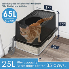 Kettnjoy boîte litière XL offre espace pour grands chats.