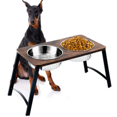 Kevideawl support haut en bois avec bol inox 1700ml, usage surélevé pour manger confortablement.