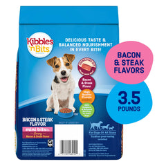 Mini Bits croquettes petit chien bacon steak, repas pratique et appétissant.