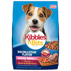 Kibbles 'n Bits Mini Bits sac 3-5 lb, bacon et steak savoureux pour petit chien.