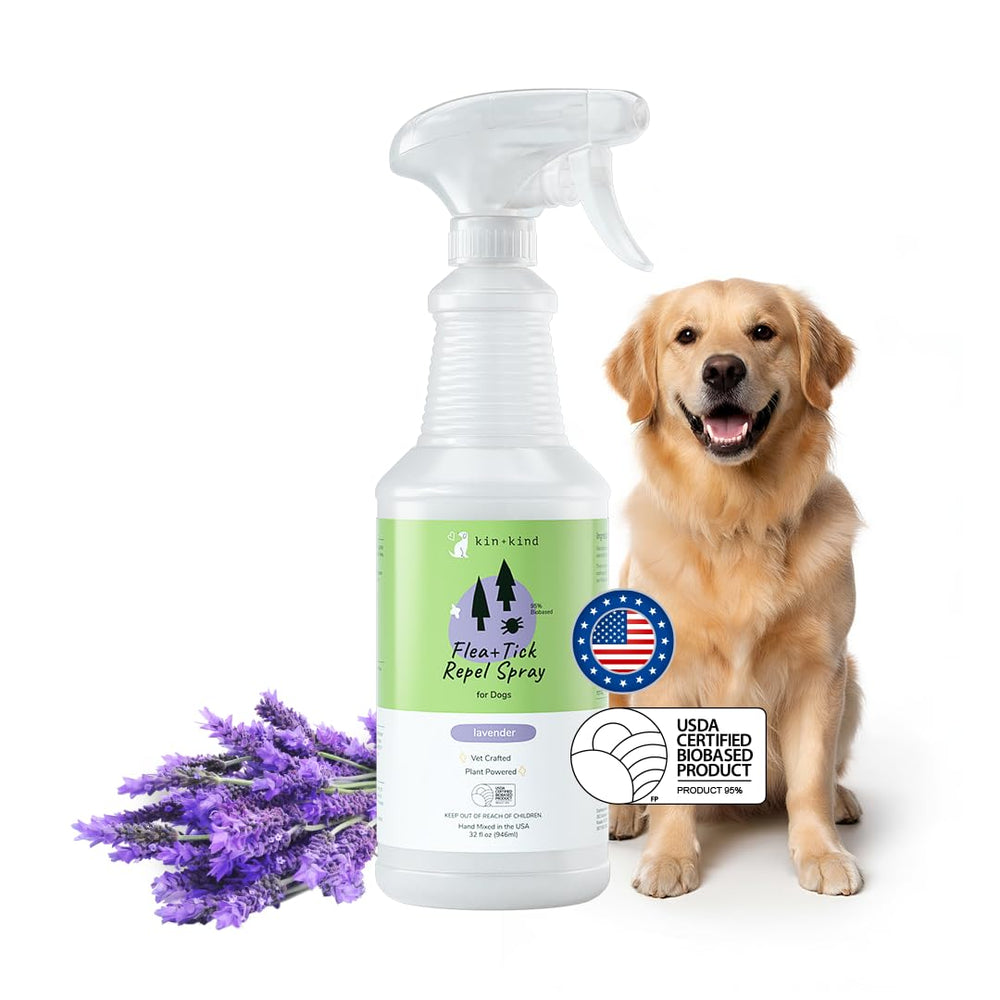 Kin-kind spray anti-puces chien lavande, action répulsive naturelle.
