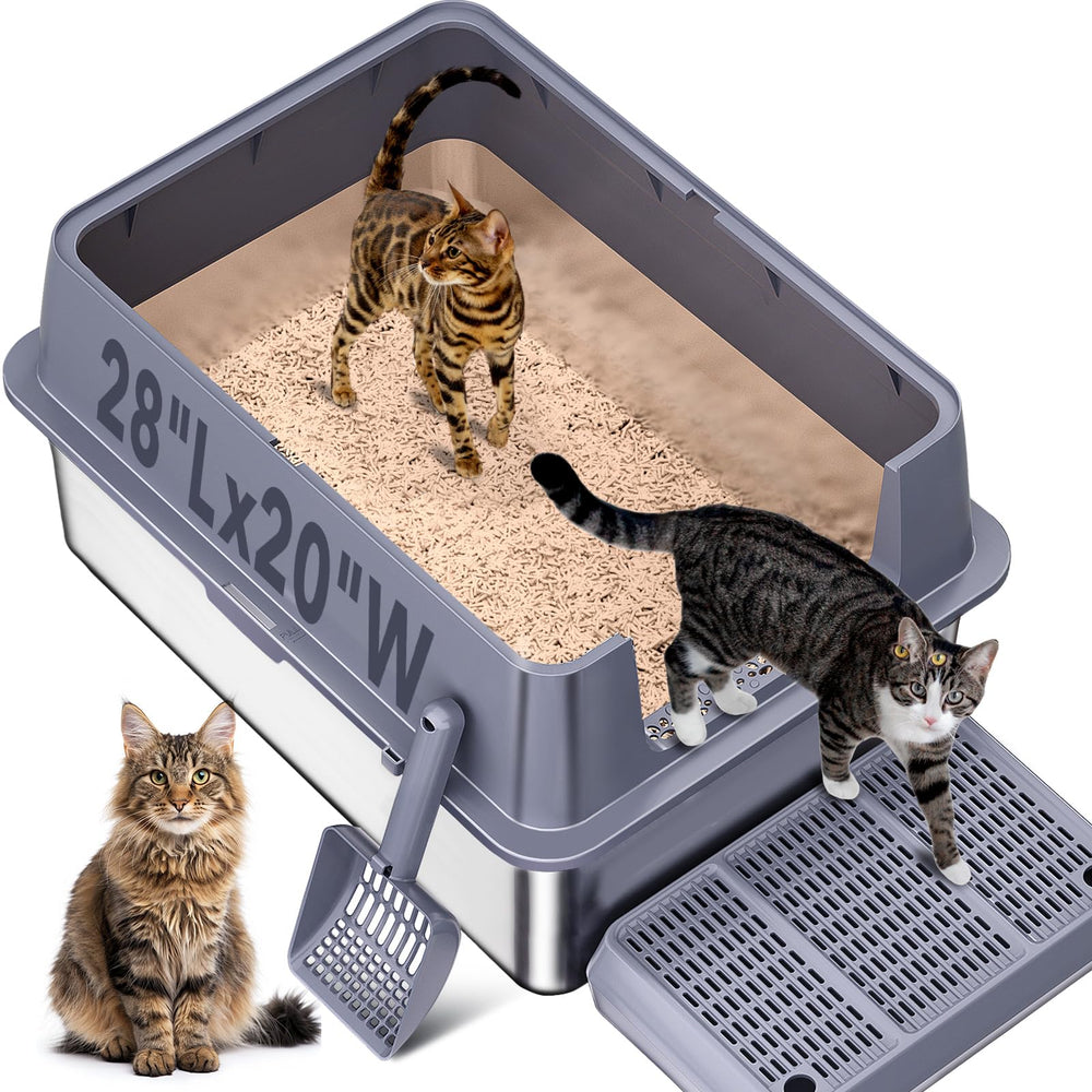 KITCATY bac litière en acier inoxydable avec couvercle, pratique et facile à nettoyer.