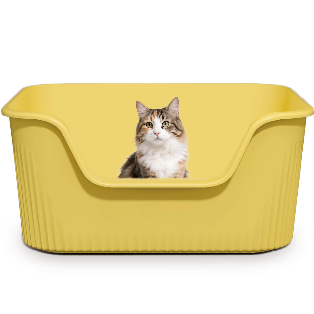 Kittenhood bac-a-litiere grand-bords-hauts-jaune: espace généreux pour chats et confort.