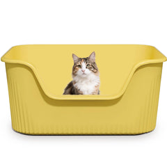 Kittenhood bac-a-litiere grand-bords-hauts-jaune: espace généreux pour chats et confort.