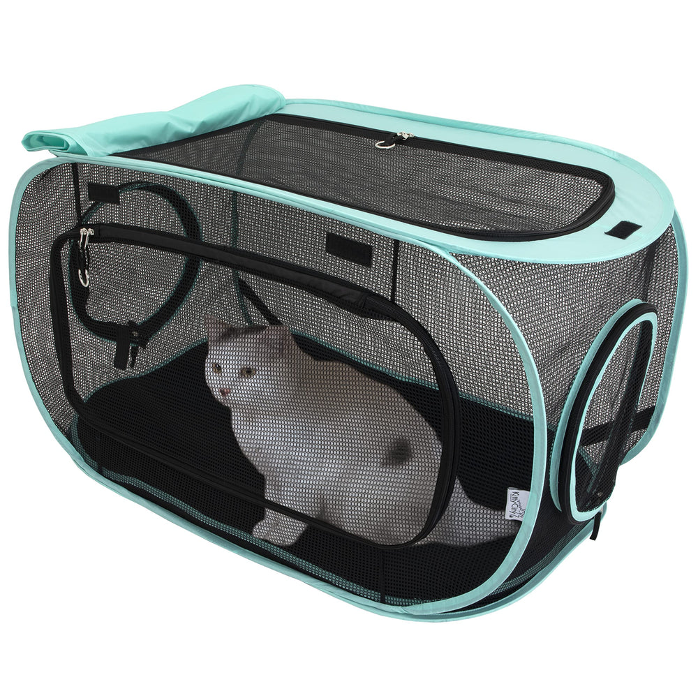 Kitty City Outdoor Kennel ouverte haut : accès rapide pour des siestes au soleil.