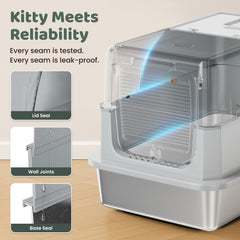 KittyLetto litière en acier ouverte grand format, espace généreux pour chats actifs.