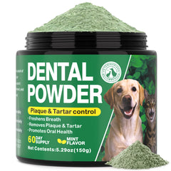 Poudre dentaire Kiuquty pour chien, bouteille 150 g, praticité et entretien dentaire.