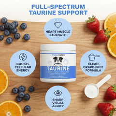 KLUNIZ Doggy Supps Taurine — poudre facile à mélanger dans nourriture humide.