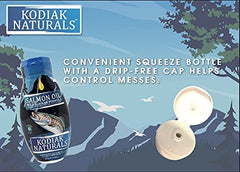Kodiak Naturals huile saumon sauvage – bouchon sans goutte pour un versement propre.