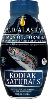Kodiak Naturals huile saumon sauvage – bouteille 18oz, peau et pelage sains.