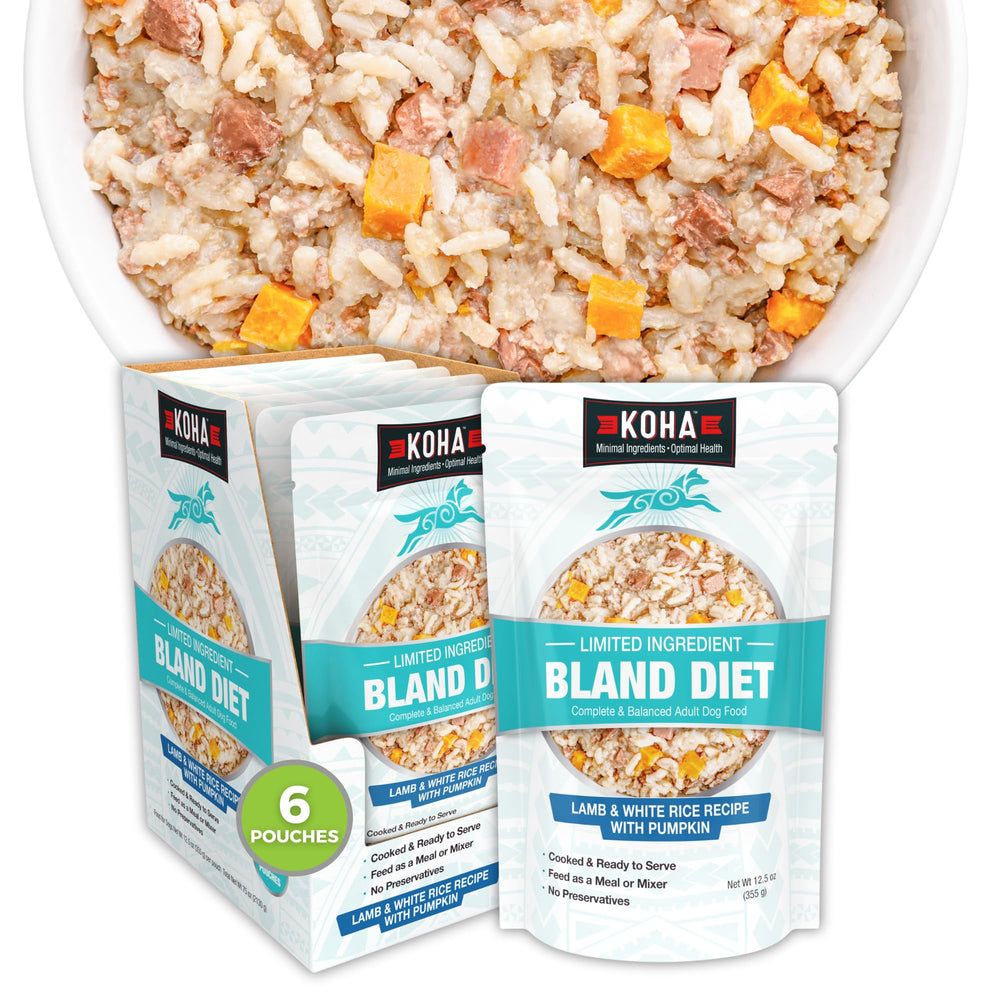 KOHA Alimentation chien emballage agneau et riz blanc, pret a servir.