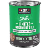 KOHA dinde entrée chien, boîte ouverte, texture appétissante et repas humide pratique.