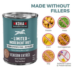 KOHA Venison Entrée ingrédients limités, illustration d'une composition simple.