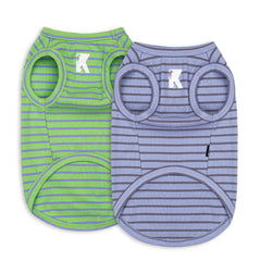 Chemise Koneseve sans manches violet et verte, confort estival pour chien.