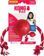 KONG Ball avec corde rouge, parfait pour les petites races et les sessions de ramassage.