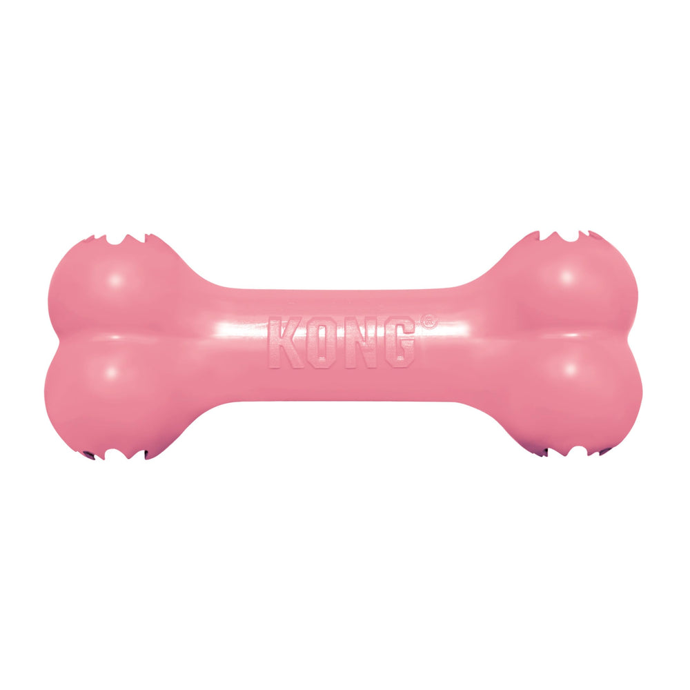 KONG Puppy Goodie Bone rose devant, jouet sûr pour chiots en croissance.
