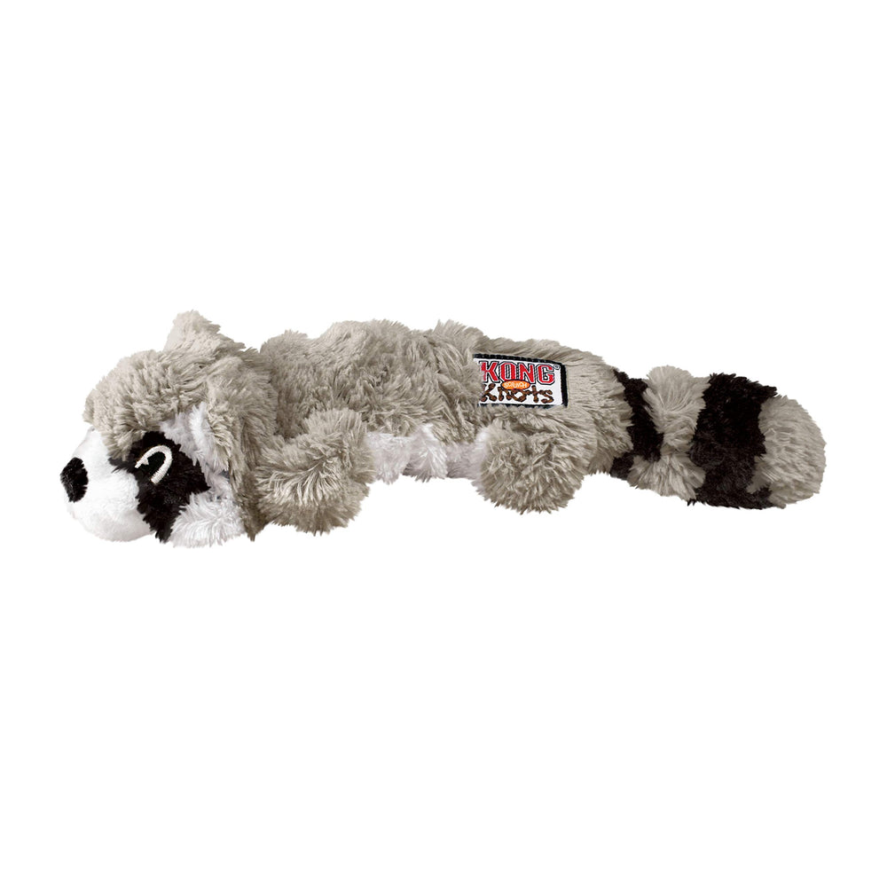 KONG Scrunch Knots Raccoon, peluche réaliste, stimulation naturelle et jeu interactif pour chien.