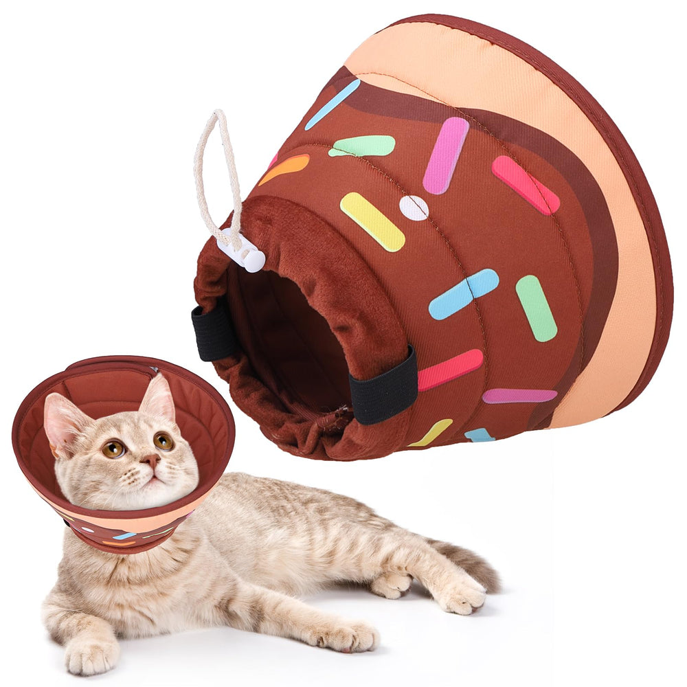 KOOLTAIL chat, imprimé donut brun, idéal pour limiter le léchage après chirurgie