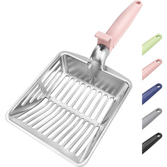 Pelle à litière KooMooM en métal rose avec long manche pour un ramassage confortable.