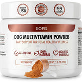 Kopo poudre multivitamine pour chien, bouteille visible, soutien quotidien à l’énergie.