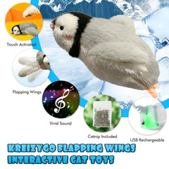 KreizyGo pingouin design réaliste attire l'attention du chat et déclenche l'interaction