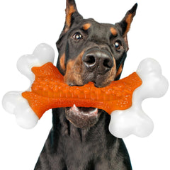 Jouet Kseroo en nylon incassable orange, forme d’os pour chiens puissants.