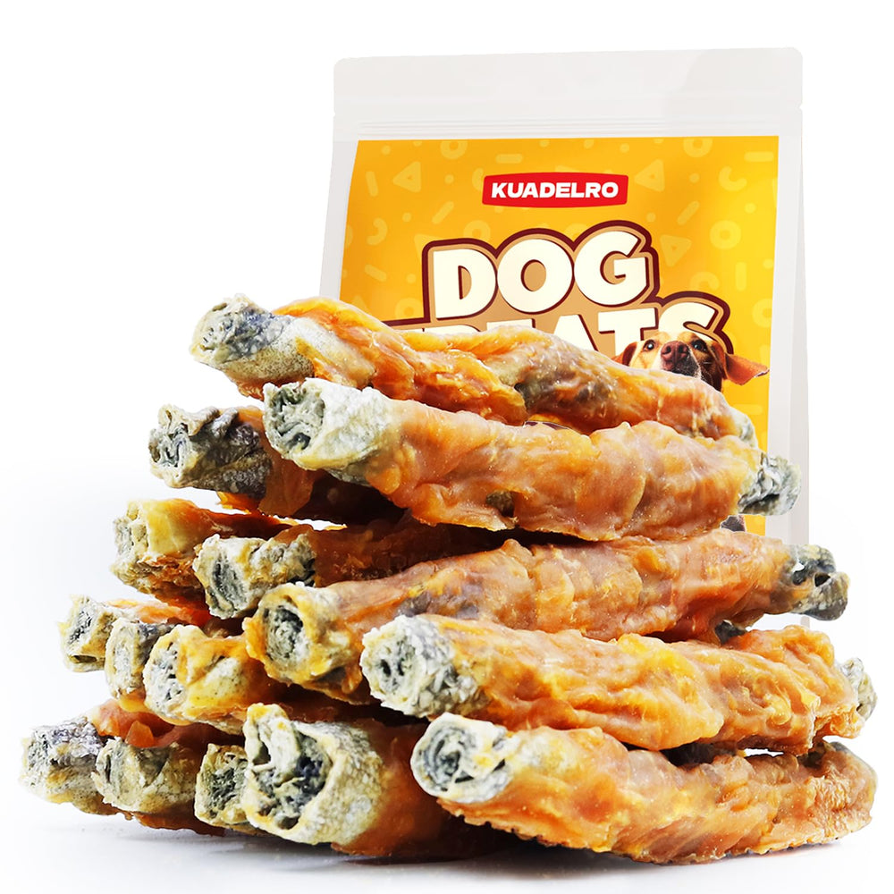 KUADELRO: friandise poulet enveloppe peau cabillaud pour chiens, aide à la récompense durable.
