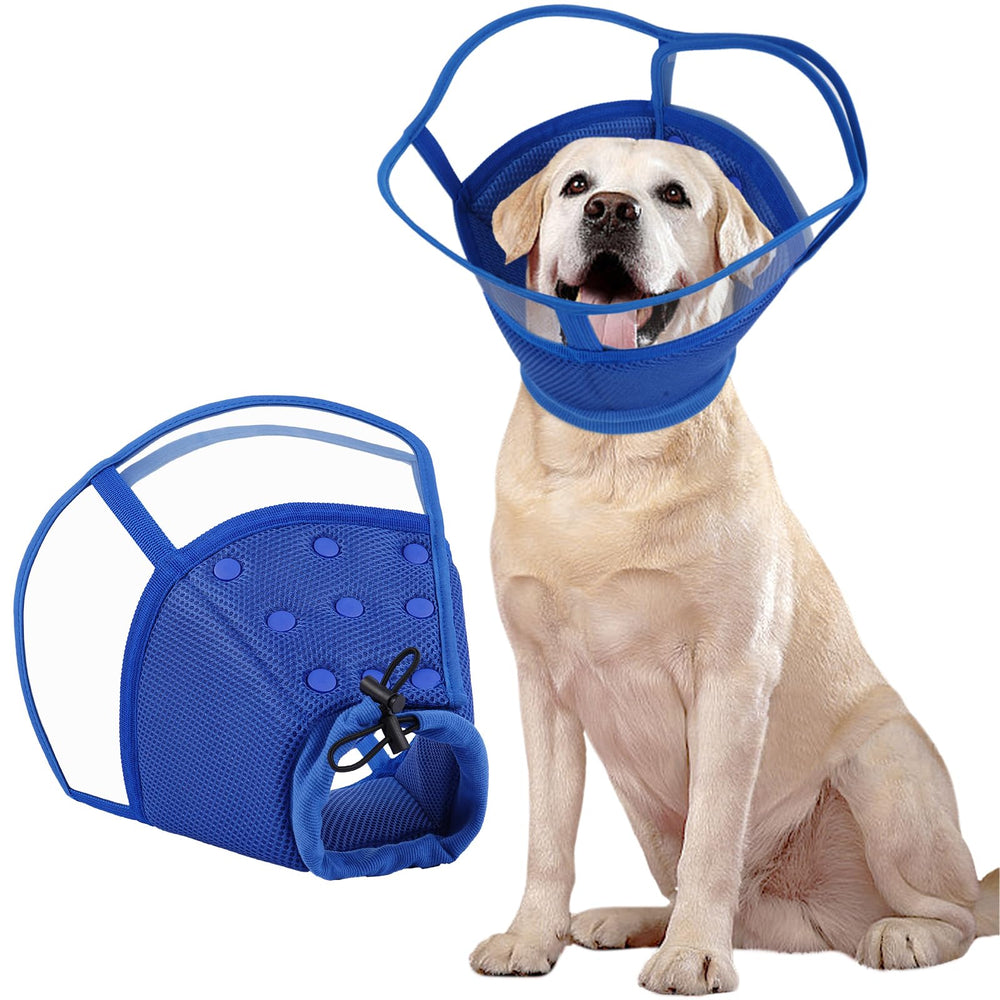 Kuoser collier cône chien grand bleu – vue avant, protège les plaies après chirurgie.