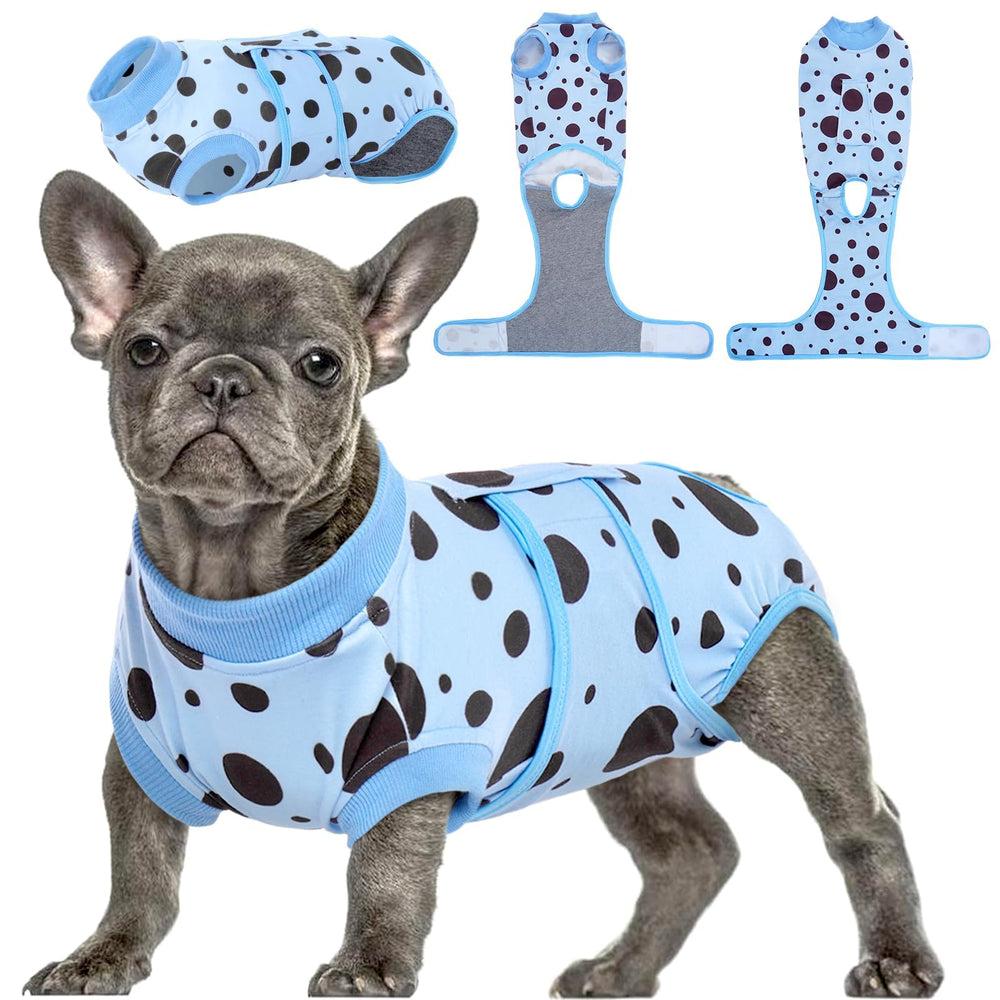 Kuoser Vetement Recuperation Chien bleu a pois, confort adapte postoperatoire