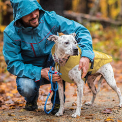 Kurgo Halifax Rain Shell, détails réfléchissants pour meilleure visibilité nocturne.