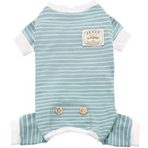 KYEESE pyjamas pour chien à quatre pattes, vert rayé, confort idéal pour le sommeil.