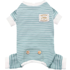 KYEESE pyjamas pour chien à quatre pattes, vert rayé, confort idéal pour le sommeil.