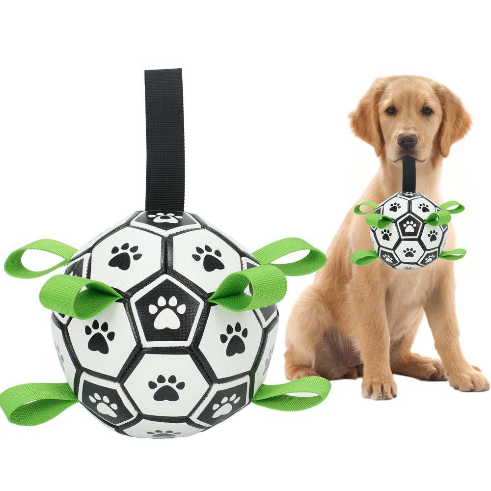 Kylinsure ballon-football chien avec sangles, pratique pour ramasser et jeux en extérieur.