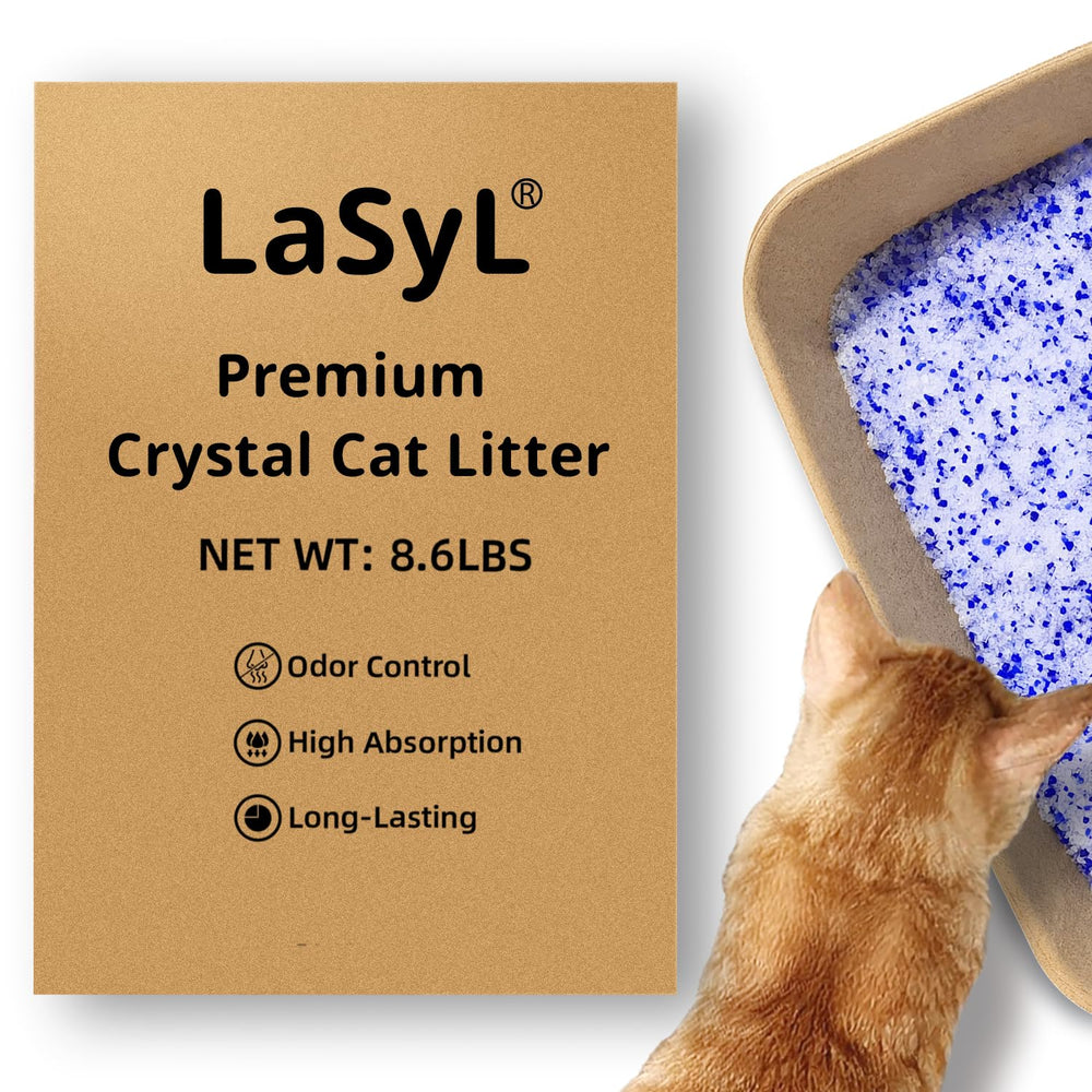Vue de l’emballage LaSyL Crystal Litière, pratique et léger pour entretenir rapidement.