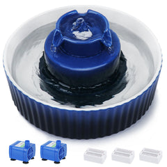 Lawfery Cupcake fontaine céramique bleu foncé vue avant avec accès eau 360°